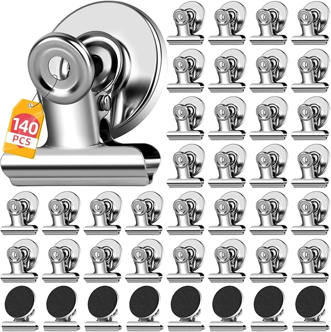 140 Pack Fridge Magnets Refrigerator Magnets; Strong Magnetic Clips Heavy Duty; Detailed List Display Paper Fasteners on Home Office Teaching (Silver)-DeskLoop Office