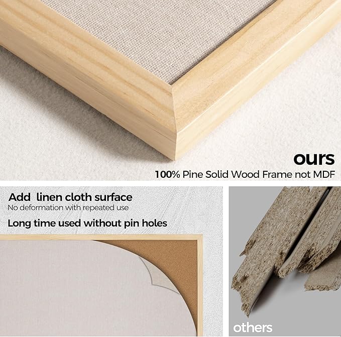 Fun Memories Cork Board Bulletin Board for Office, 20" x 30" Pine Wooden Framed Corkboard, Wall Mounted Notice Pin Board for School Home & Office, Natural Wood-DeskLoop Office