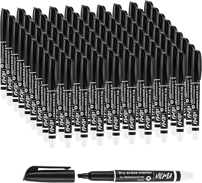 VILMA 90 Pack Black Whiteboard Markers, Dry Erase Markers with Chisel Tip, Bulk Classroom Office Supplies for White Board, School, Teachers, Kids, Non-Toxic, Low Odor-DeskLoop Office