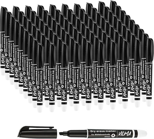 VILMA 90 Pack Black Whiteboard Markers, Dry Erase Markers with Chisel Tip, Bulk Classroom Office Supplies for White Board, School, Teachers, Kids, Non-Toxic, Low Odor-DeskLoop Office
