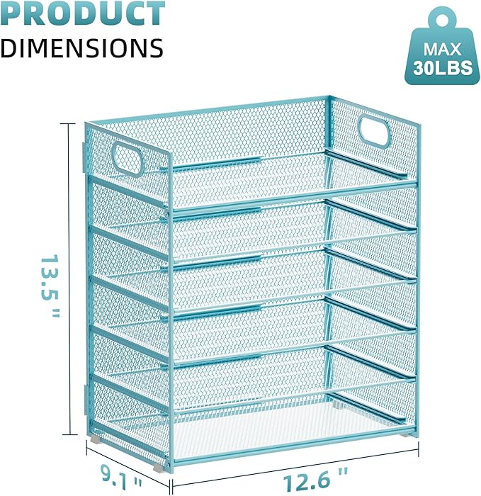 Marbrasse 2 Pack Desk Organizer with Handle, 6 Tier Paper Letter Tray, Mesh Desk File Organizer for Office, School and Home - Blue-DeskLoop Office