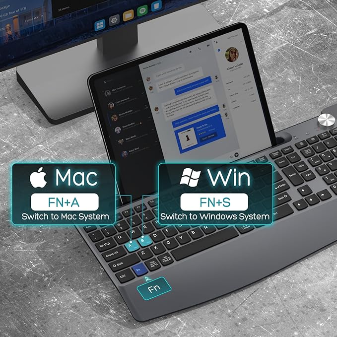 Ergonomic Wireless Keyboard and Mouse with Wrist Rest,Phone Holder - 2.4GHz Full-Sized Low-Profile Quiet Wireless Mouse and Keyboard Combo for Computer, Laptop, PC, Mac-Grey-DeskLoop Office