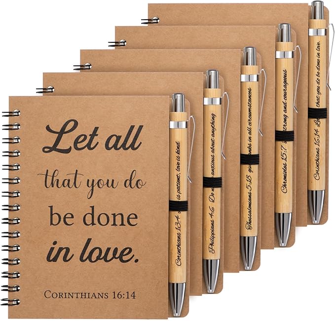 10 Pcs/5 Set of Christian Gifts Spiral Notebooks Bulk Journals with Christian Pens Prayer Journal Christian Journal for Women and Men, Perfect Home Gifts-DeskLoop Office