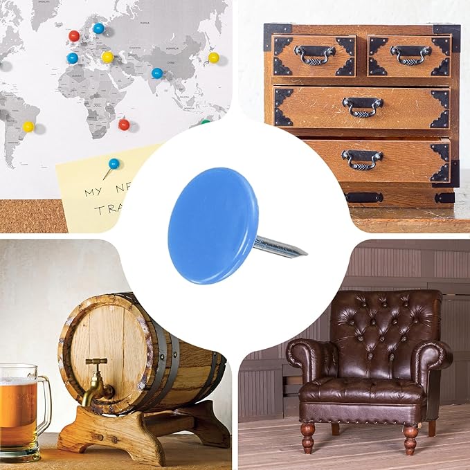 uxcell 150Pcs Upholstery Tacks, 11mmx13mm Flat Head Thumb Tack Decorative Furniture Nails Push Pins for Furniture Sofa Headboards, Blue-DeskLoop Office