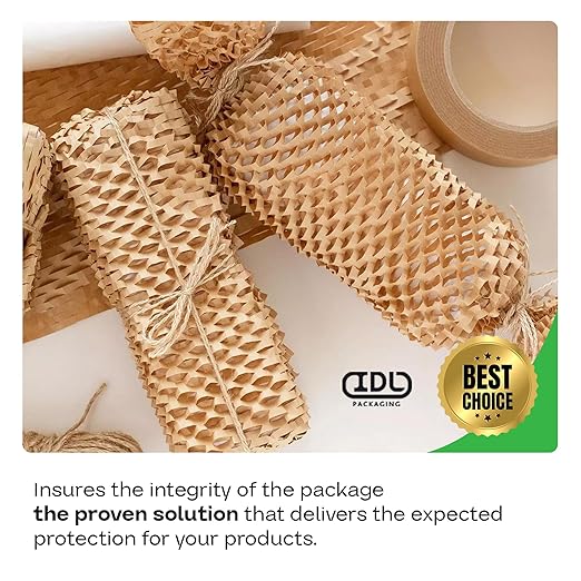 IDL Packaging HexcelWrap Cushioning Kraft Paper 15.25" x 300' in Self-Dispensed Box – Eco-Friendly Honeycomb Alternative to Bubble Wrap – Innovative Packing Paper Roll for Shipping and Moving-DeskLoop Office
