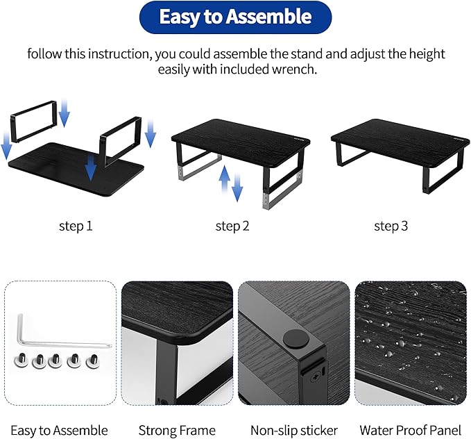 BESIGN MS01 Monitor Stand Riser, Height Adjustable Laptop Stand, Computer Monitor Stand for Monitor, Computer,Laptop,Printer (Black)-DeskLoop Office
