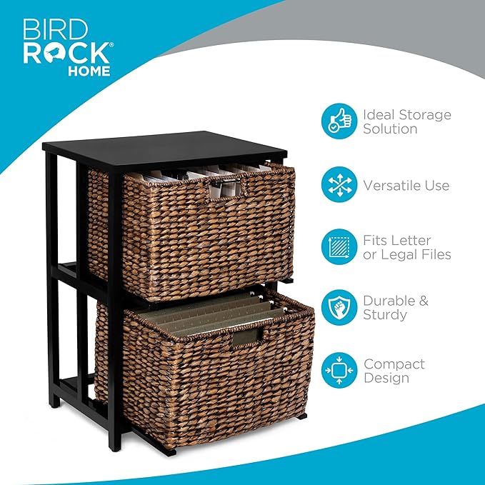 BIRDROCK HOME 2 Tiered File Cubby w/Wood Top - File Cabinet, Home Office Storage, Nightstand, Decorative Wooden Organizer | Desk, Modern Table, Shelves, Side Table, Craft Furniture - Brown Wash-DeskLoop Office