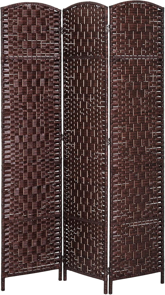 HOMCOM Room Divider, 3 Panel Folding Privacy Screen, 6FT Tall Portable Wicker Weave Partition Wall Divider for Bedroom, Home Office, Brown-DeskLoop Office