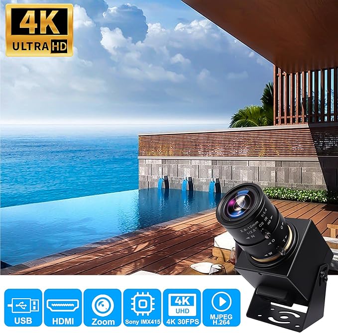 SVPRO 4K Webcam - HDMI/USB Dual Interface, Manual Zoom, 2.8-12mm CS Mount Lens for Close-up, CMOS IMX415 Industrial Camera for Machine Vision-DeskLoop Office