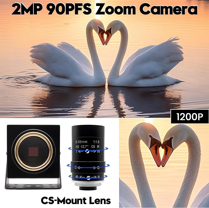 SVPRO 2MP Global Shutter USB Camera 90FPS High Speed Camera with 5-50mm Zoom Lens,Manual Focus Webcam for Glof Swing,10X Optical Zoom Industrial Video Camera USB Plug and Play for Computer-DeskLoop Office