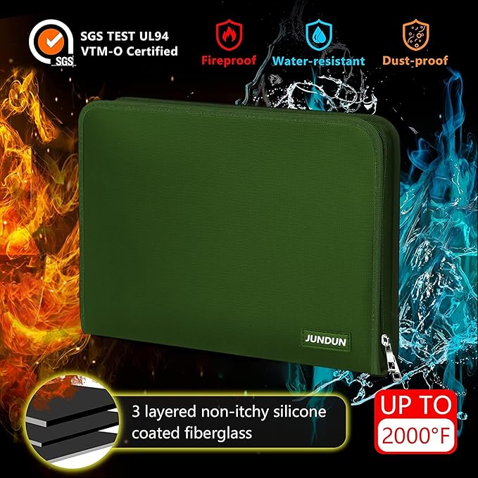 JUNDUN Accordion File Organizer - 12 Pocket Expanding File Folder with Zipper & Labels - Fireproof File Folder Organizer with Multi-Pockets,Document Organizer for Letter A4 Files and More (Green)-DeskLoop Office