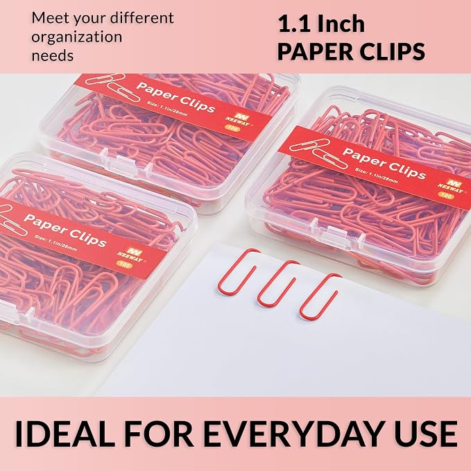 NEEWAY Small Paper Clips, 1.1 Inch Vinly Coated Colored Paperclips, 3 Pack of - Image 6
