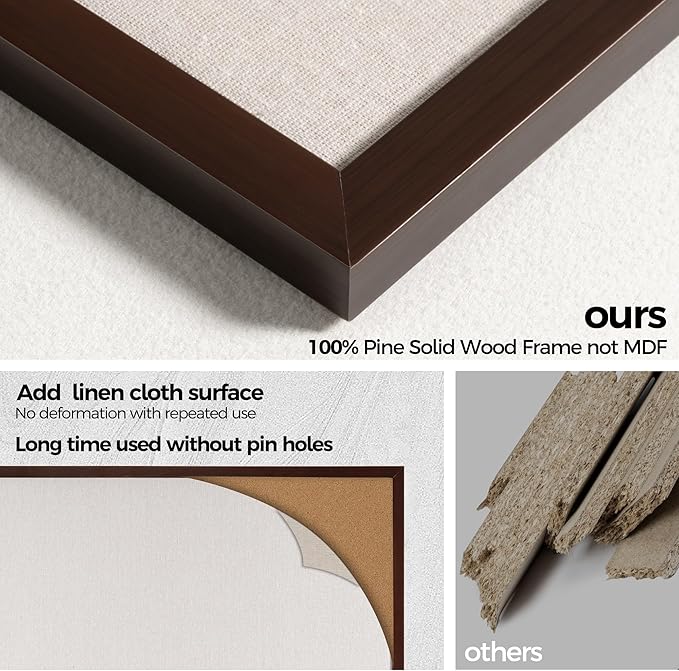 Fun Memories Cork Board Bulletin Board for Office, 24" x 36" Pine Wooden Framed Corkboard, Wall Mounted Notice Pin Board for School Home & Office, Dark Walnut-DeskLoop Office