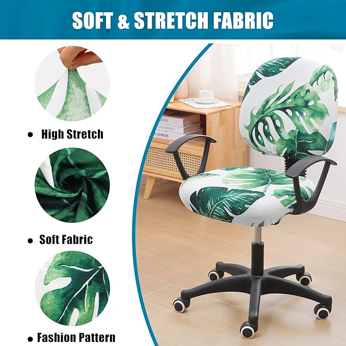 Smiry Stretch Printed Office Computer Chair Covers, Universal Washable Removable Desk Rotating Chair Slipcovers Protector, Seat + Backrest Cover - Green-DeskLoop Office
