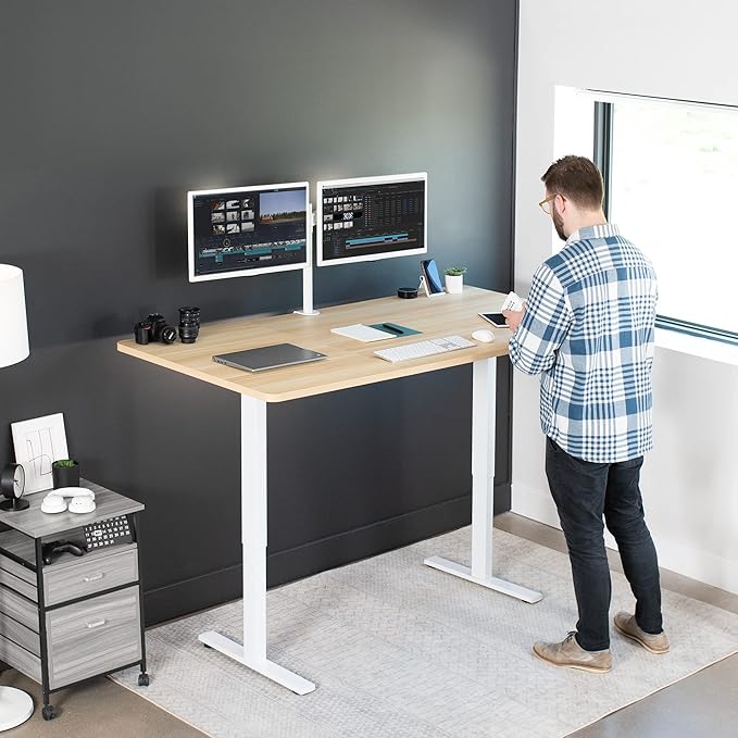 VIVO Electric 71 x 36 in Standing Desk, Memory Height Adjustment, 1B Series, Light Wood Top White Frame, DESK-KIT-1W7C-36-DeskLoop Office