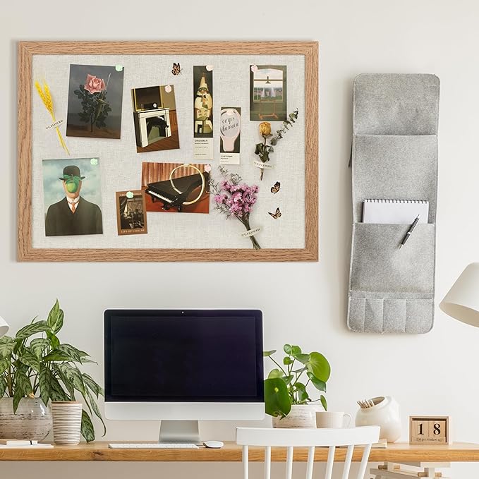 Cork Board Bulletin Board 18" x 24", Large Linen Corkboards with Frame for Walls, Cute Picture Display Pin Board Vision Board for Room School Office Bedroom 20 Pushpins Carbonized Black-DeskLoop Office