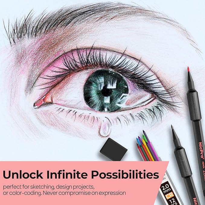 Nicpro Metal Mechanical Pencil Set, 3PCS Art Drafting Pencil 0.5, 0.7, 0.9MM & 2PCS 2MM Mechanical Drawing Pencils with 126 Lead(4B 2B HB 2H 4H Color) Weatherproof Barrel for Writing Sketching Drawing-DeskLoop Office