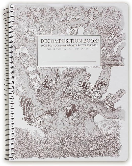 Decomposition Screech Owls College Ruled Spiral Notebook - 9.75 x 7.5 Journal with 160 Lined Pages - 100% Recycled Paper - Cute Notebooks for School Supplies, Home & Office - Made in USA-DeskLoop Office
