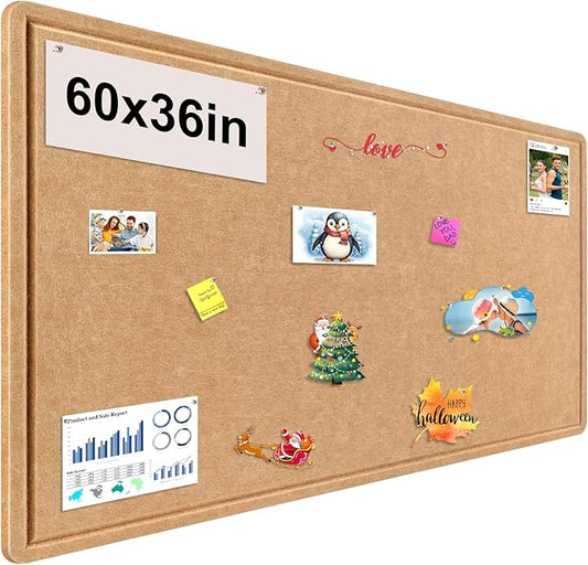 Large Bulletin Board, Foldable 60x36 Inches Cork Board Alternative, Large Felt Board Decorative Pin Board for Wall, Foldable Photo Board Self-Adhesive Vision Board with 36 Pushpins Brown-DeskLoop Office