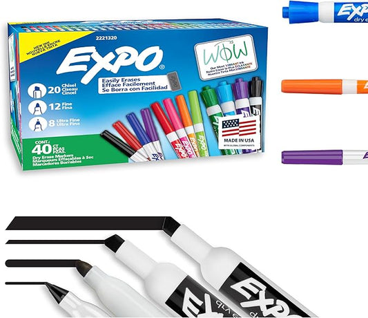 EXPO Dry Erase Markers Ultimate Pack, Chisel, Fine, Ultra Fine, Mixed Tips, Assorted Colors, 40 Count-DeskLoop Office