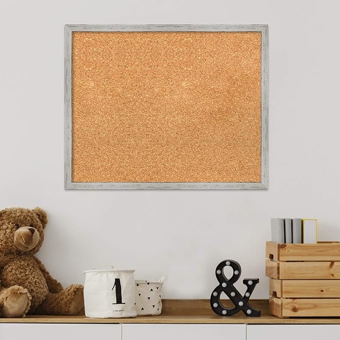 Amanti Art Natural Cork Board for Wall, 17x21 Vision Board with White Frame, Small Corkboard Office Decor for Home Organization, Cottage Corkboard Pinboard to Display Items for Home Organization in-DeskLoop Office