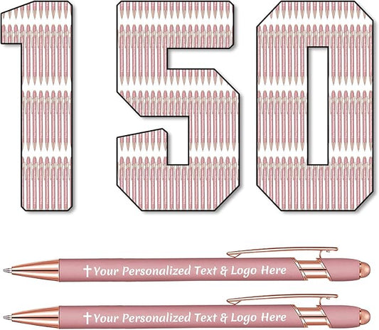 STREADVE 150 Personalized Custom Pens Engraved Writing Pen with Name Logo, Customized Promotional Items Stylus Pen Gifts for Women Realtor Nurse Wedding Business, Rose Gold-DeskLoop Office