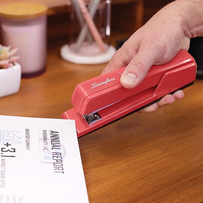 Swingline Stapler, 30 Sheet Capacity, 747 Classic Stapler, Jam Free, Metal, Lipstick Red (74718)-DeskLoop Office