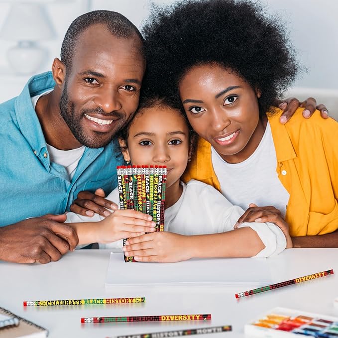 Cinrobiye 100 PCS Juneteenth & Black History Month Inspirational Wood Pencils with Eraser, Classroom Gifts, Bulk School Supplies, Kids Office Giveaways, Party Favors, Prizes