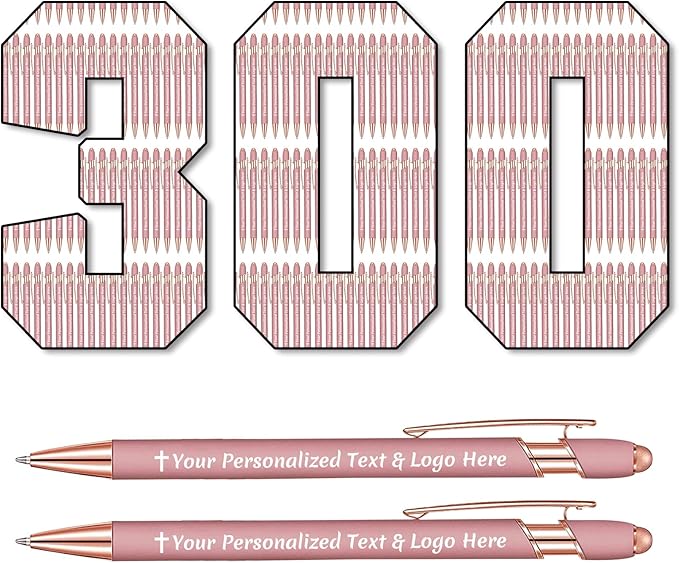 STREADVE 300 Personalized Custom Pens Engraved Writing Pen with Name Logo, Customized Promotional Items Stylus Pen Gifts for Women Realtor Nurse Wedding Business, Rose Gold-DeskLoop Office