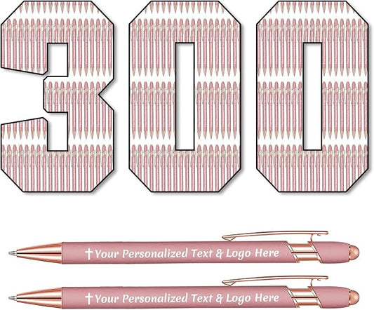 STREADVE 300 Personalized Custom Pens Engraved Writing Pen with Name Logo, Customized Promotional Items Stylus Pen Gifts for Women Realtor Nurse Wedding Business, Rose Gold-DeskLoop Office