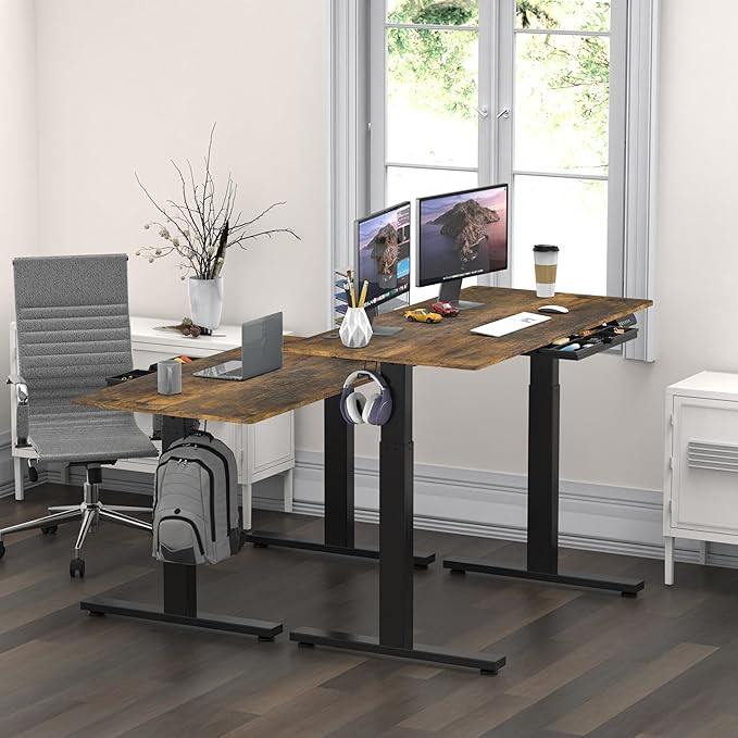 SHW 48-Inch Electric Height Adjustable Standing Desk with Drawer, Memory Preset and Cable Management Tray, Rustic Brown-DeskLoop Office