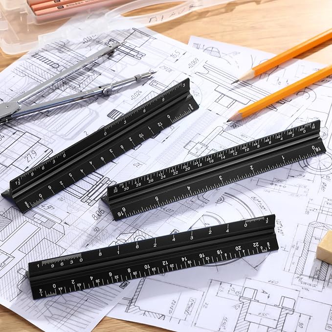 Fumete 12 Pack 6 Inch Architectural Engineering Scale Rulers Small Scale Ruler Pocket Size Scale Ruler Construction Rulers Imperial Measurements for Architects Engineering, Draftsman Drawing(Black)-DeskLoop Office