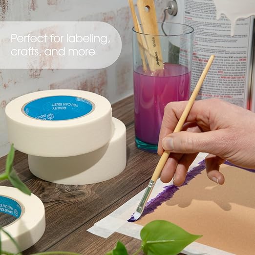 Spartan Industrial - 2" X 60 yd Wide Masking Tape for Painting, Drafting, Labeling, and More - 6 Home and Office Tape Rolls, 5.5 Mil-DeskLoop Office