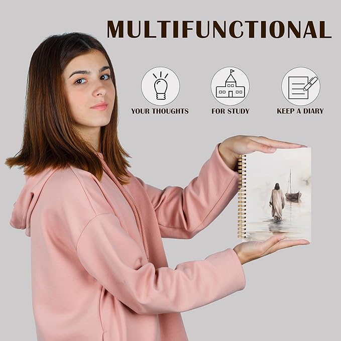 Qabliqo Watercolor Christian Jesus Spiral Notebooks, Jesus Walking on Water Journals for Writing, Prayer Journal, Christian Gifts for Women Men, Religious Notebook for Note Taking, 5.5x8.3 Inch-DeskLoop Office