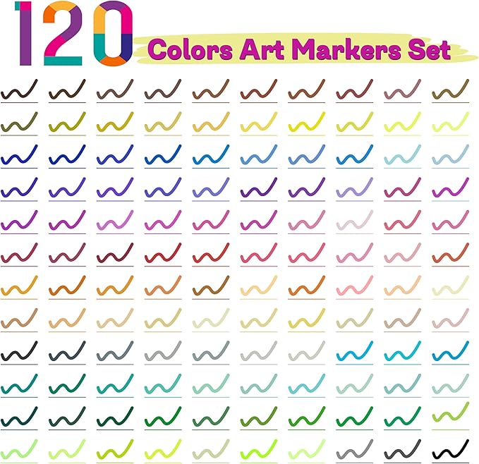 120 Color Dual Tips Brush Pens, Fine and Brush Tip Markers with Swatch Card for Adult Coloring, Art Markers Set for Journaling Calligraphy Drawing Sketching Doodling Illustrating-DeskLoop Office