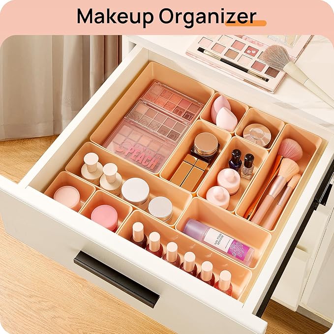 Vtopmart 25 PCS Plastic Drawer Organizers Set, 4-Size Versatile Bathroom and Vanity Drawer Organizer Trays, Storage Bins for Makeup, Bedroom, Kitchen Gadgets Utensils and Office-DeskLoop Office