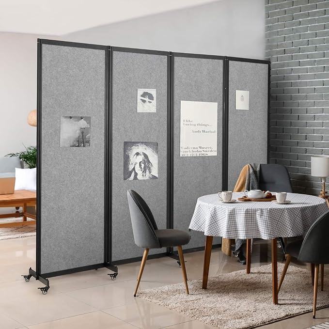 Room Partition,Office Divider,Portable Commercial Screen Dividers,Privacy Partition Separator,Classroom School Dividers,6'4"L* 6'7"H,3 Panel,Light Grey-DeskLoop Office
