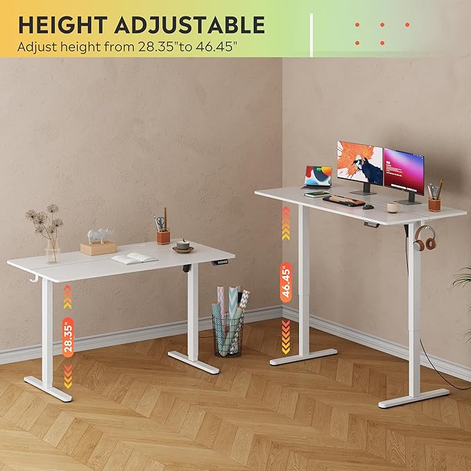 DEVAISE 55 Inch Electric Standing Desk, 3 Adjustable Height Stand up Desk for Home Office, Ergonomic Sit to Stand Desk with LED Touchscreen, Headphone Hook, 3 Memory Preset Computer Desk (White)-DeskLoop Office