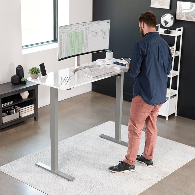 VIVO Electric Dry Erase 60 x 24 in Standing Desk, Memory Height Adjustment, 1B Series, White Marble Pattern Top, Gray Frame, DESK-KIT-1G6WM-DeskLoop Office