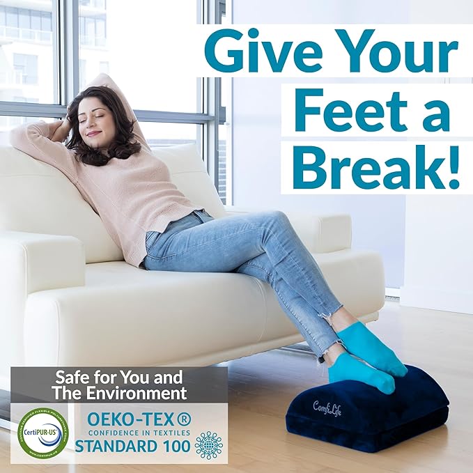 ComfiLife Foot Rest for Under Desk at Work – Adjustable Height Memory Foam Foot Stool for Under Desk, Office Chair & Gaming Chair – Ergonomic Footrest for Back & Hip Pain Relief (Navy)-DeskLoop Office