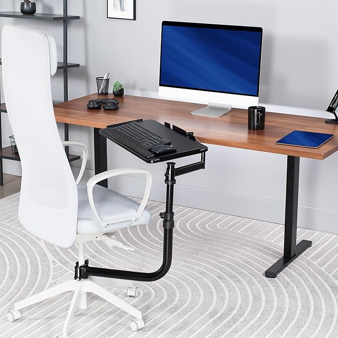 VIVO Office Chair Mounted 26 x 12 Inch Keyboard and Mouse Tray, Ergonomic Tilt, Full Motion 360 Degree Rotation, Black, MOUNT-KB18CP-DeskLoop Office