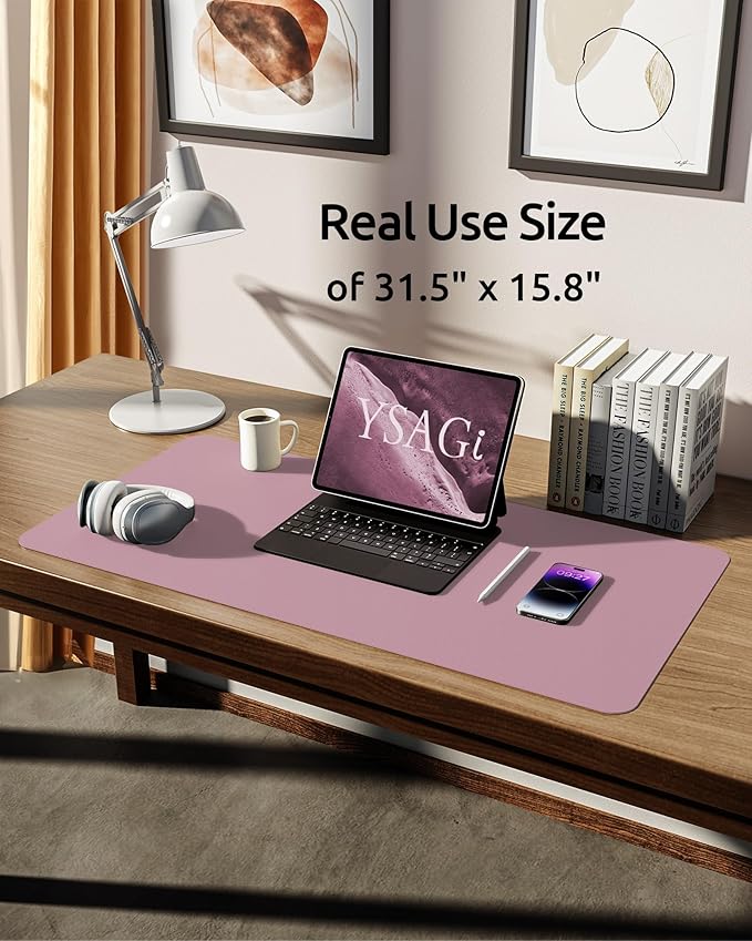 YSAGi Leather Desk Protector, Office Mat, Large Mouse Mat, Non-Slip PU Leather Blotter, Laptop Pad, Waterproof Writing Pad for Office and Home (Pale Mauve, 31.5" x 15.8")-DeskLoop Office