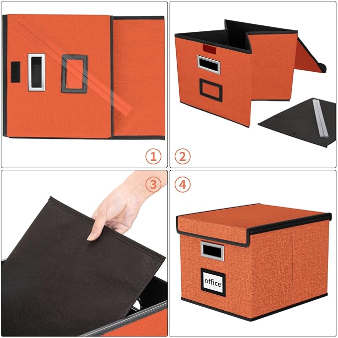 Huolewa Portable File Organizer Box with Lid, Large Linen Hanging Office Document Storage Box with Lid, Collapsible Filing&Storage Box for Office/Decor/Home - 14.9 x 12.7 x 10.8 inch-DeskLoop Office