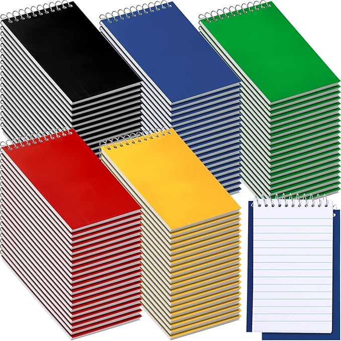 100 Pieces Spiral Memo Pads Bulk 3 x 5 Inch Small Note Pads Top Bound Lined College Ruled Paper Mini Notepad Pocket Spiral Notebooks for School Office Home Supplies, 75 Sheets (Bright Colors)-DeskLoop Office