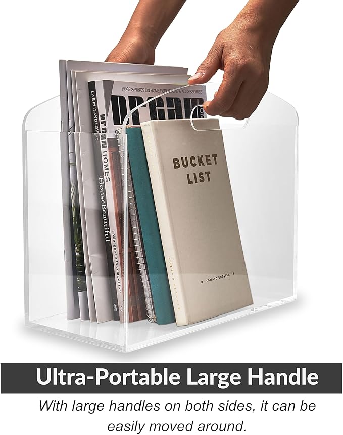 Magazine Rack - Clear Acrylic Magazine Holder, Acrylic Newspaper Stand Organizer with handles, Modern Lucite Magazine and Book Basket Box for Bathroom, Bedroom, Living Room and Office-DeskLoop Office