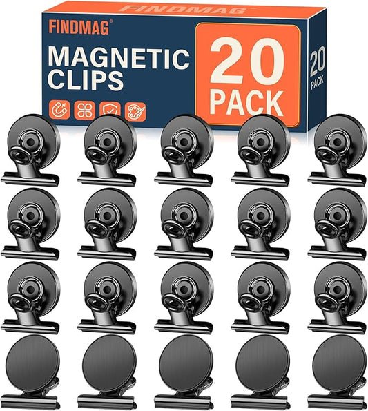 FINDMAG 20 Pack Fridge Magnets Refrigerator Magnet, Heavy Duty Refrigerator Clips, Whiteboard Magnets, Scratch Free Metal Clips for Whiteboard, Fridge, Kitchen, Office-DeskLoop Office