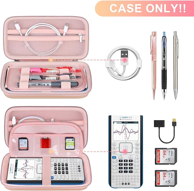 BOVKE Calculator Travel Case for Texas Instruments TI-Nspire CX II CAS/CX II/CX/CX CAS Graphing Calculators and More - Mesh Pocket for USB Charging Cables and Other School Supplies, Rose Gold-DeskLoop Office
