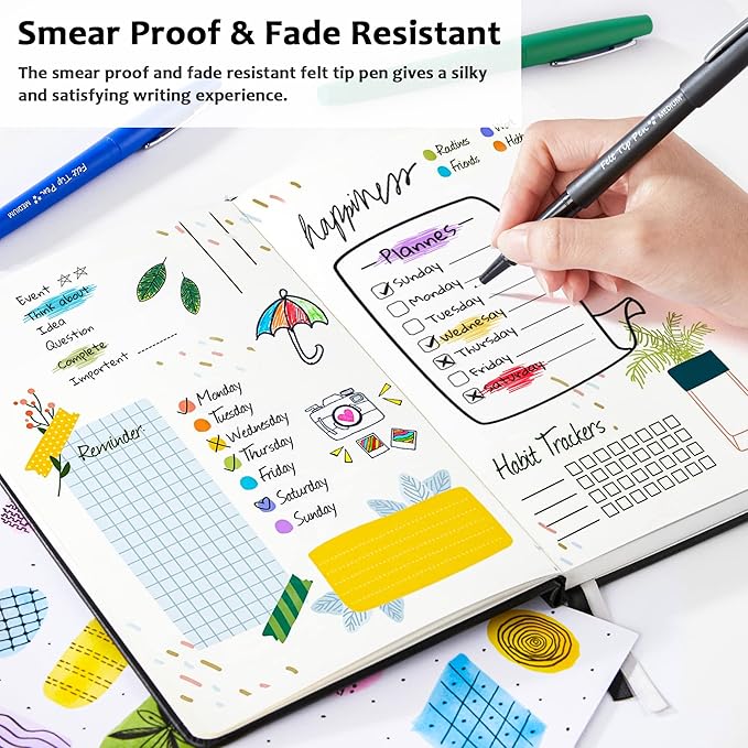 Lelix 30 Colors Felt Tip Pens, Medium Point Assorted Markers Pens For Journaling, Writing, Note Taking, Planner Coloring, Perfect for Art Office and School Supplies-DeskLoop Office