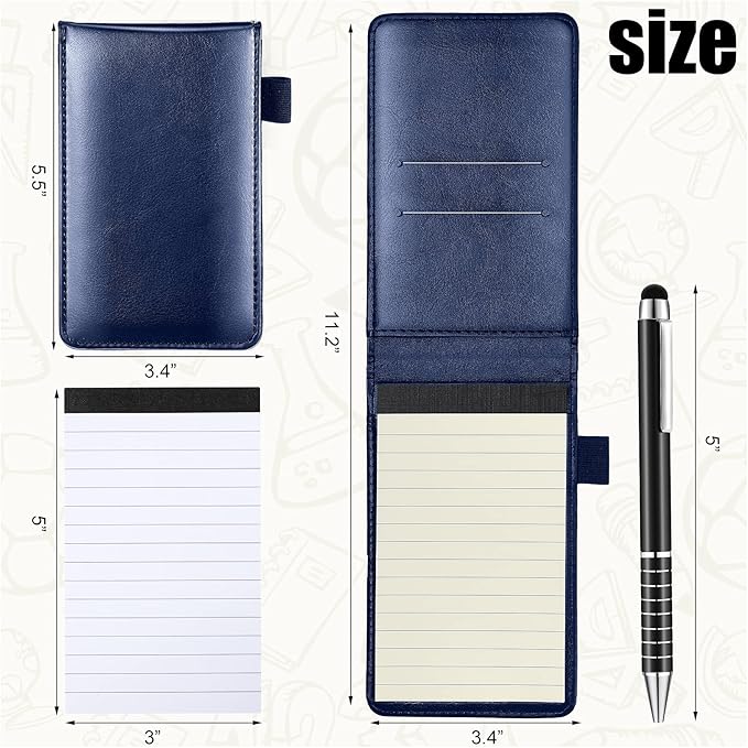 Outus 10 Pcs Pocket Notebook with Pen Set Included Mini Pocket Notepad Holder with 50 Lined Sheets, Metal Pen, 8 Pcs 3 x 5 Inch Memo Book Refills, 30 Lined Paper Per Note Pad (Blue)-DeskLoop Office