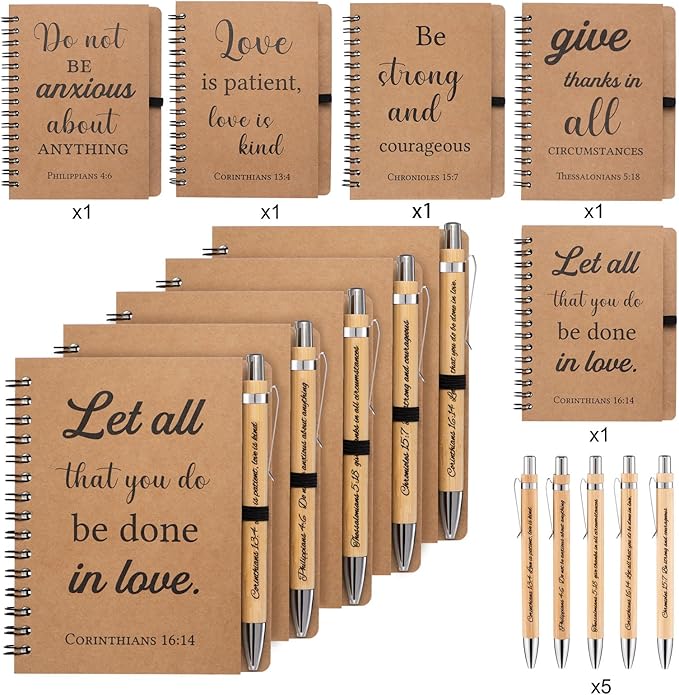 10 Pcs/5 Set of Christian Gifts Spiral Notebooks Bulk Journals with Christian Pens Prayer Journal Christian Journal for Women and Men, Perfect Home Gifts-DeskLoop Office